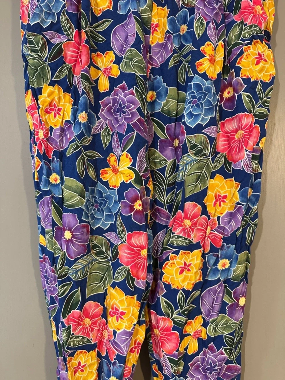 Vintage Bechamel Petite Navy Floral Cropped Pants Colorful Retro Capri - Picture 3 of 8
